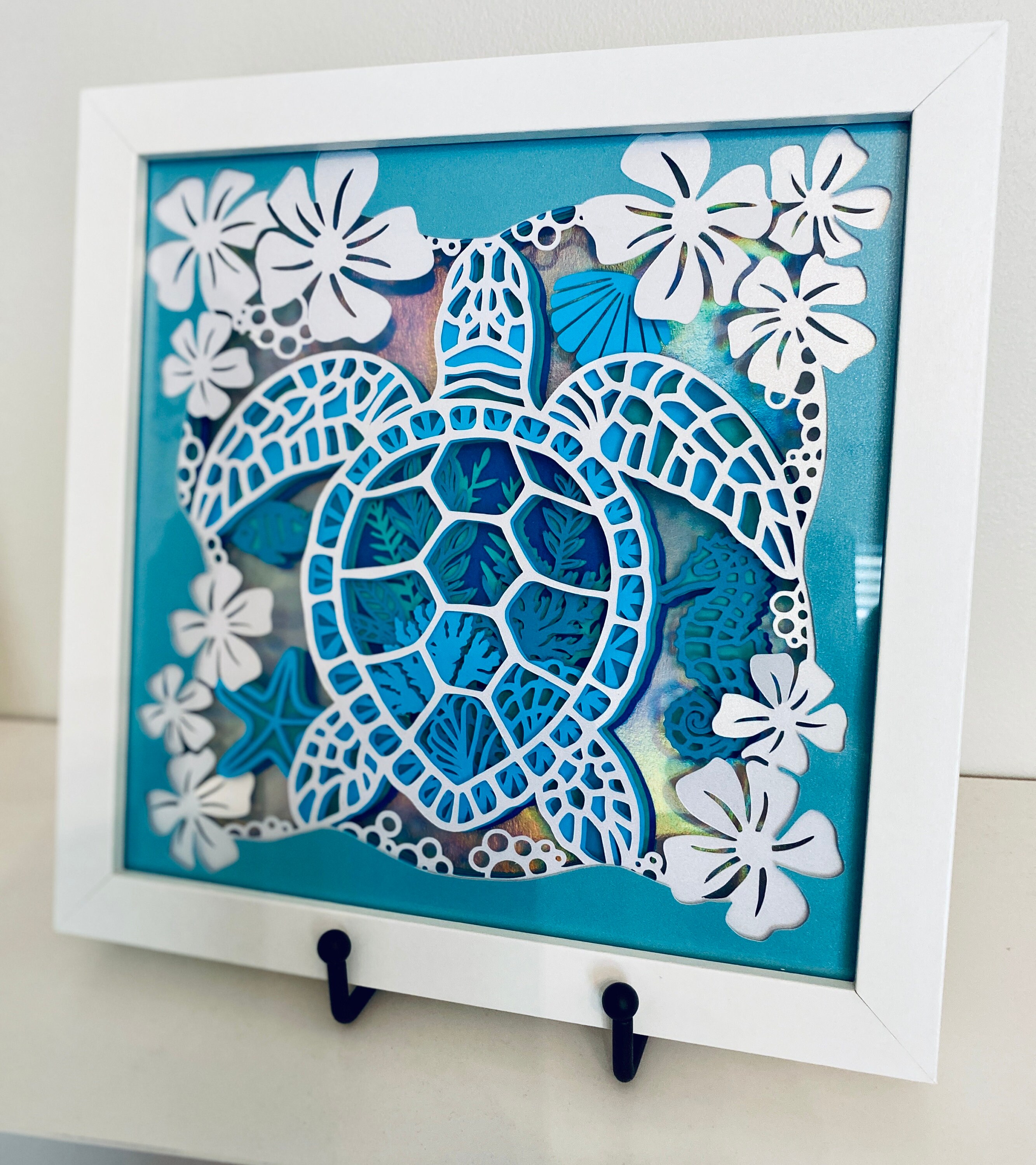 Sea Turtle Shadow Box Art, Handcrafted, 8x8, Wall Table Decor, Coastal ...