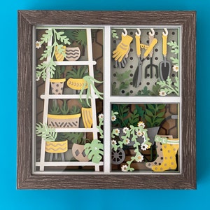 Gardening 3D Shadow Box, Handmade, Wall & Table Decor, Gardener Lover Gift, Glass-Protected Frame, 8x8