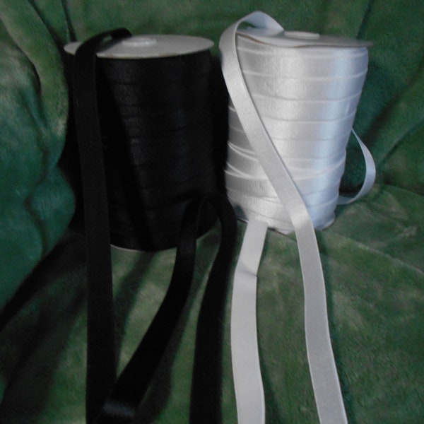 5/8" Bra Strap Elastic Satin Semi sheen plush back and White elastic Sold by the yard