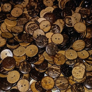 2 hole Coconut Shell Buttons are Eco Friendly all Natural materials 3/4&quot; in diameter Sold in lots of 12