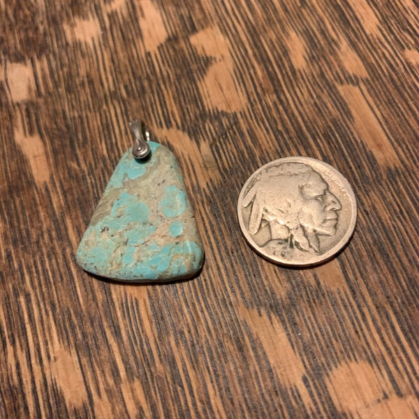 Double sided Number 8 Mine turquoise pendant with a solid sterling silver bail