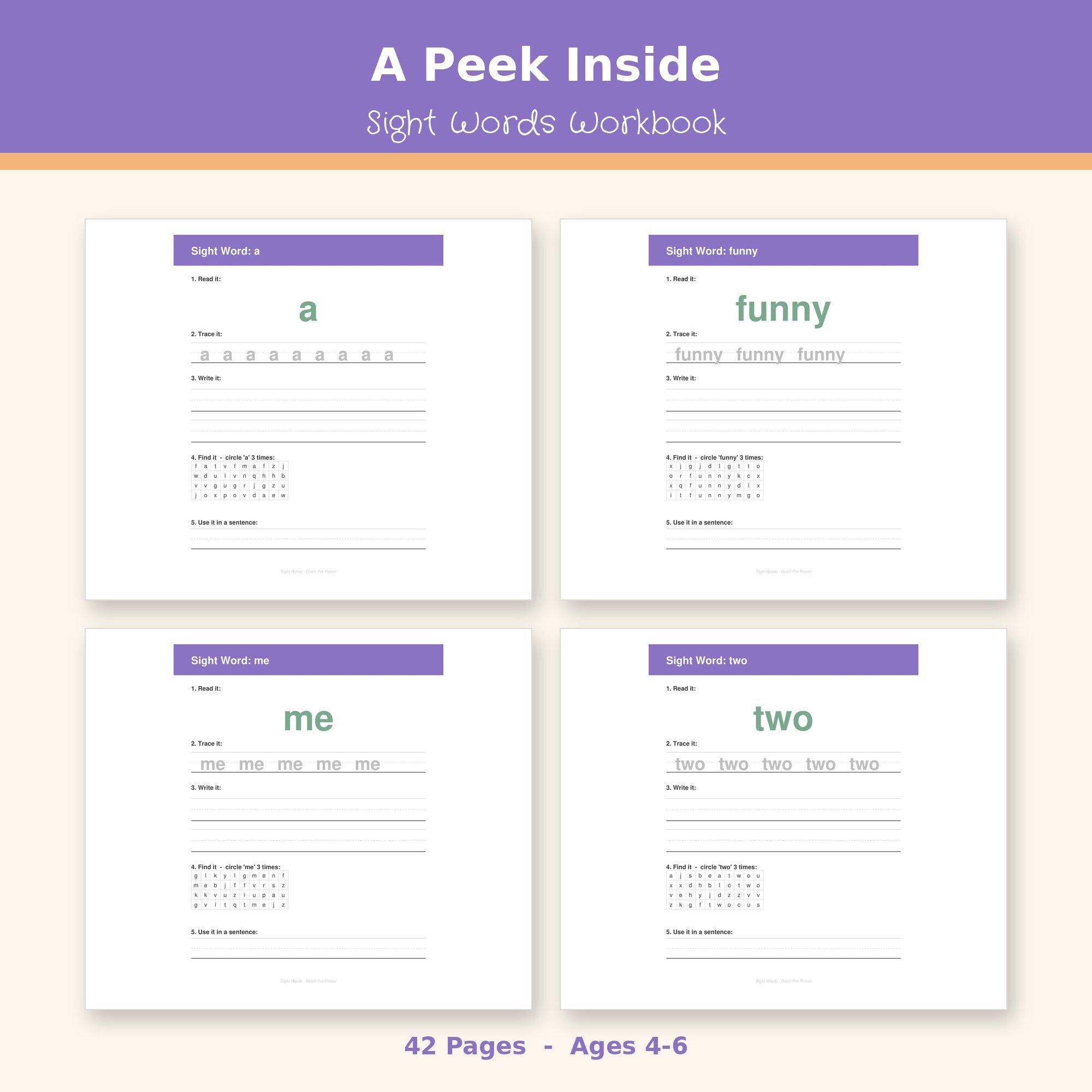 Sight Words Worksheets Printable | Dolch Pre-primer Trace Write Find 40 ...