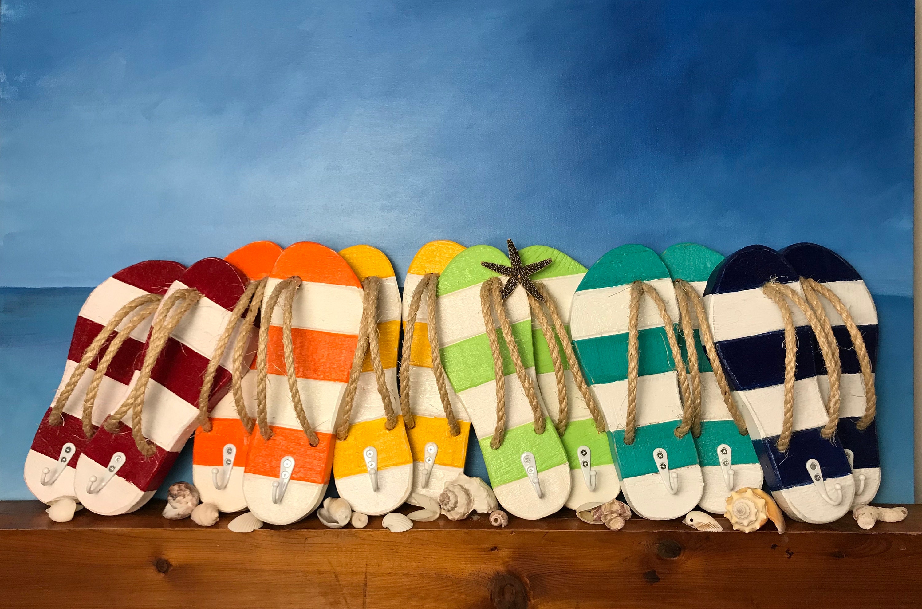 Wood Flip Flop Hooks. Pool Towel Holder, Key Hook or Coat Rack. Beach…