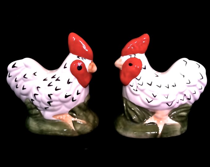Vintage Chicken Salt and Pepper Shakers Mid Century Ceramic Rooster