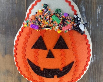 XL Handmade Jack-o-Lantern Candy Bucket: Halloween Wreath Attachment