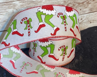 Green monster leg  Christmas holiday ribbon 2.5 inch wired