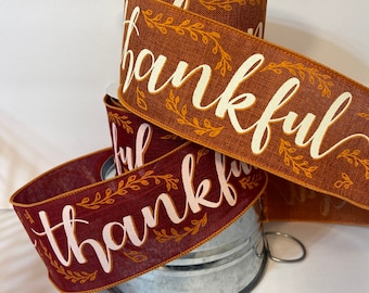 2.5X10 fall burgundy or burnt orange thankful holiday everyday ribbon , dyi craft supplies, wreath makers ribbon