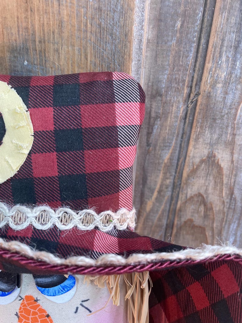 Plaid Scarecrow Decor | Rustic Fall Shelf Sitter | Farmhouse Autumn Decoration | Handmade Primitive Scarecrow image 3