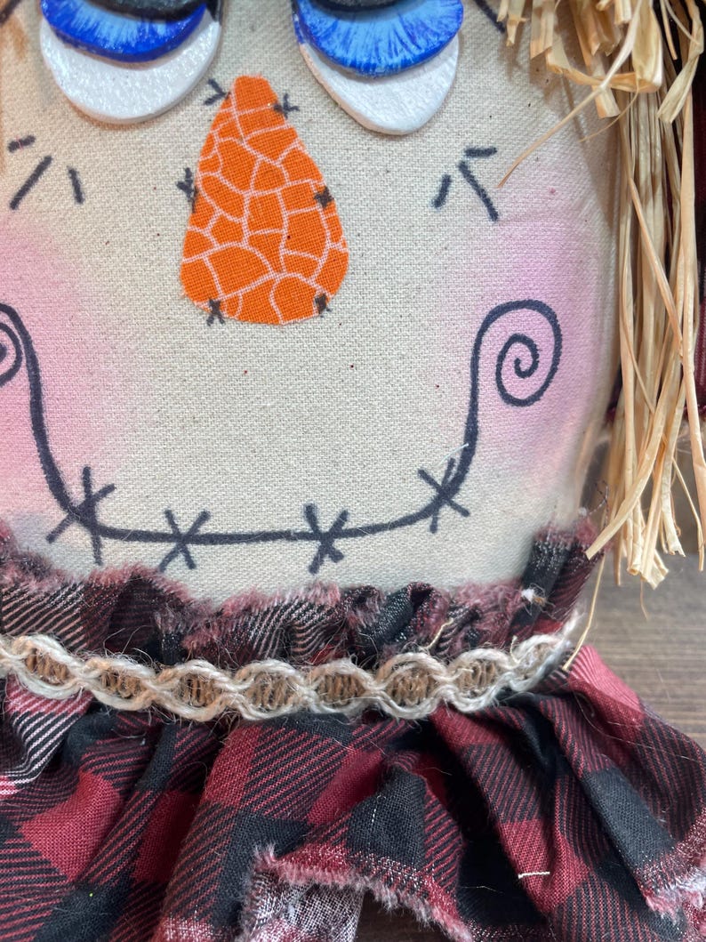 Plaid Scarecrow Decor | Rustic Fall Shelf Sitter | Farmhouse Autumn Decoration | Handmade Primitive Scarecrow image 9