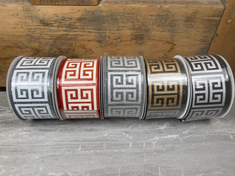 Greek key holiday everyday ribbon 2.5 wired image 1