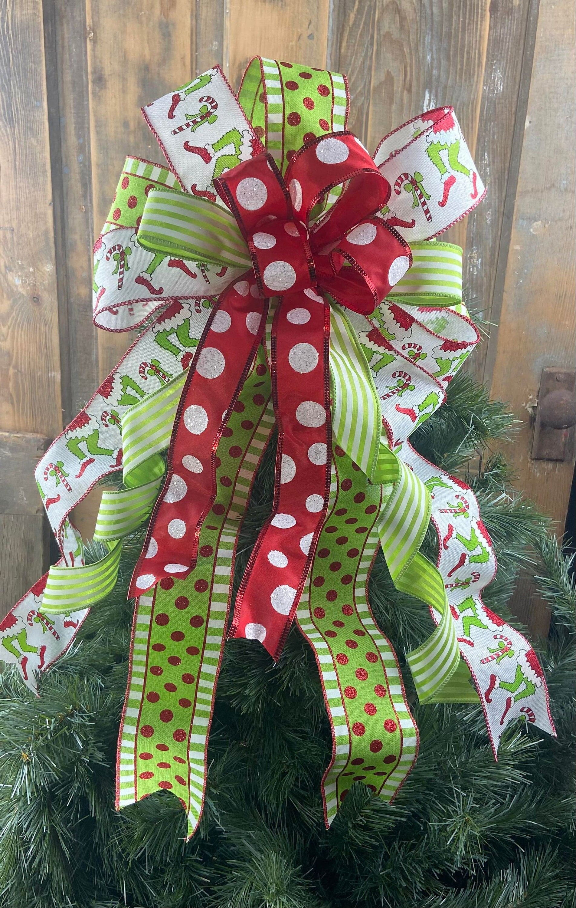 Christmas Tree Topper Bow, Grinch Tree Topper Bow, Christmas Mailbox D –  Amour Front Door