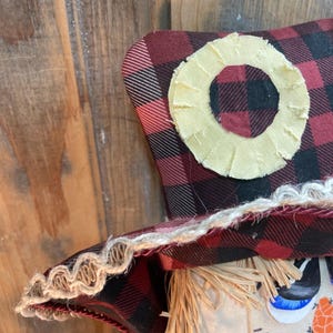 Plaid Scarecrow Decor | Rustic Fall Shelf Sitter | Farmhouse Autumn Decoration | Handmade Primitive Scarecrow image 7