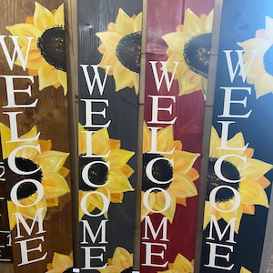 Sunflowers welcome sign is stained and hand painted  ready for front porch or entryway, home warming gift or all year decor