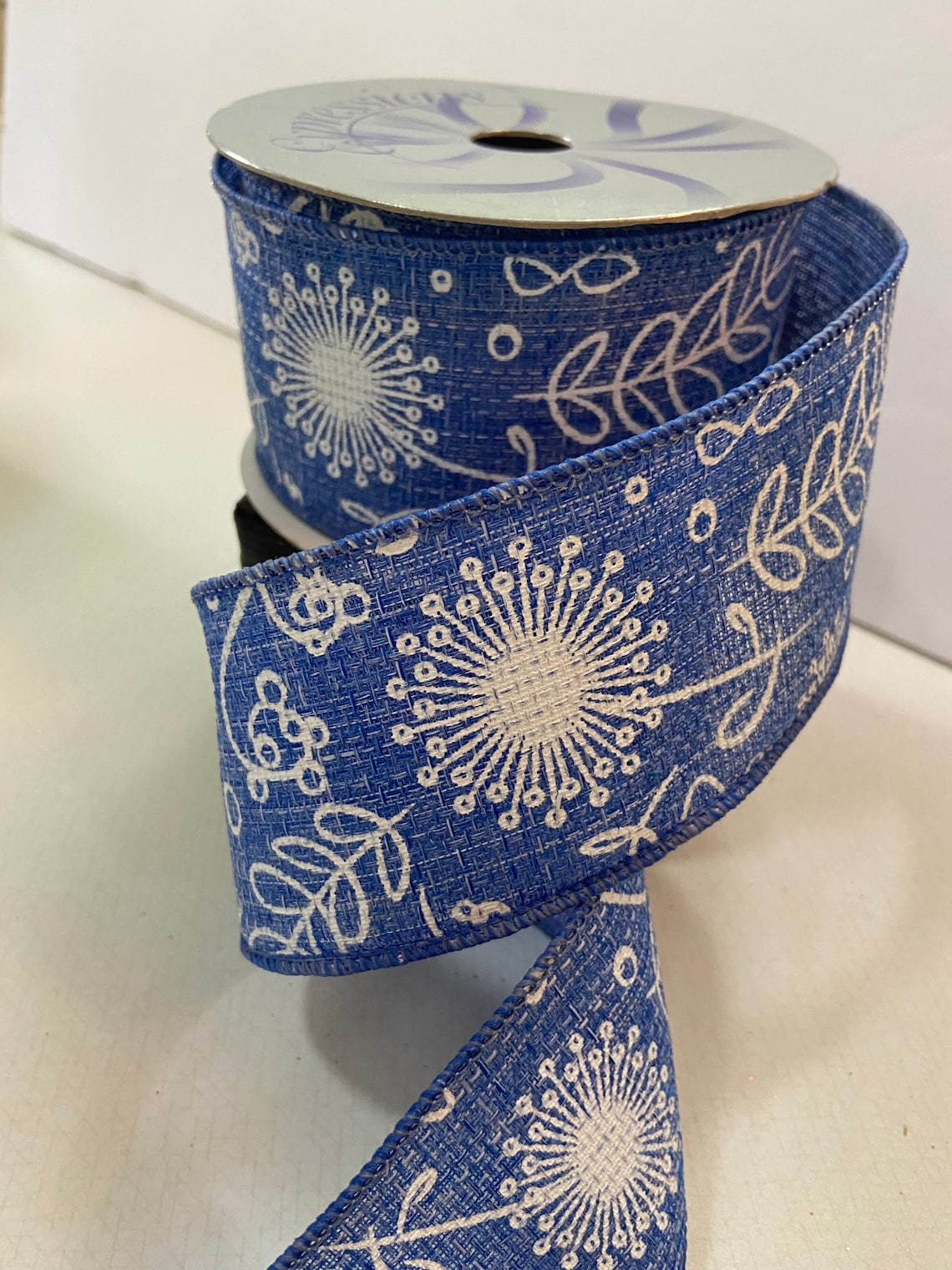 Blue With White Hand Drawn Floral Ribbon Holiday Ribbon 2.5 - Etsy
