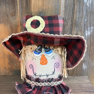 Plaid Scarecrow Decor | Rustic Fall Shelf Sitter | Farmhouse Autumn Decoration | Handmade Primitive Scarecrow image 1