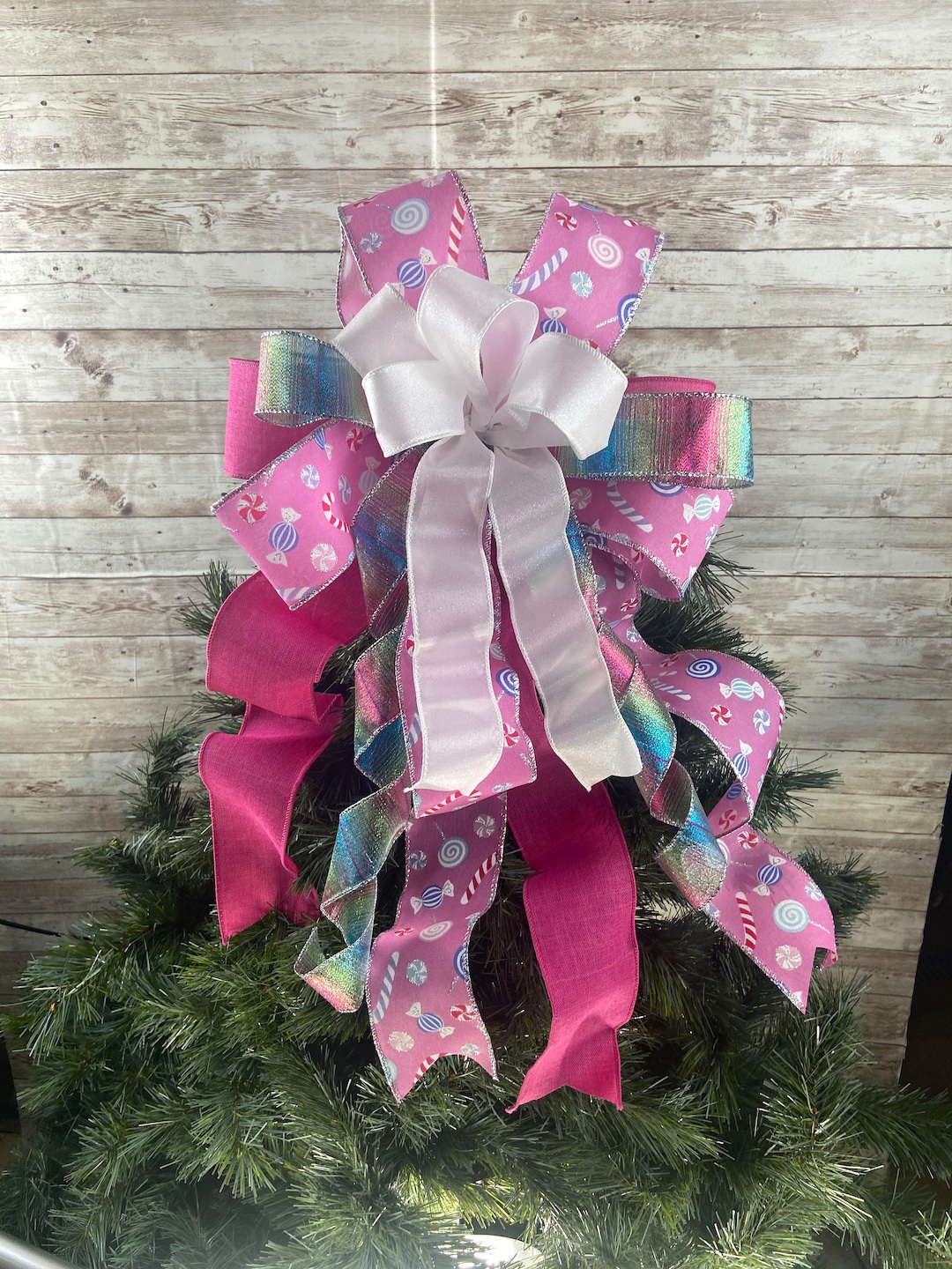 Candy Pink Christmas Tree Topper With Festive Holidaycolored Etsy