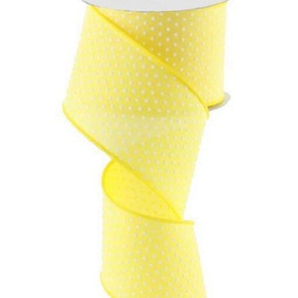 2.5 x 10 yard raise Swiss dot yellow and white, holiday everyday ribbon, wreath making suppies, dyi craft