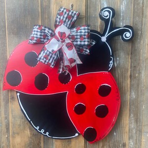 Welcome Ladybug Door Hanger, Entryway Welcome With Painted Ladybugs ...