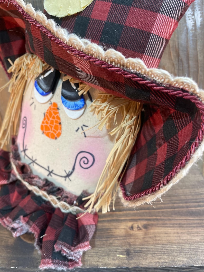 Plaid Scarecrow Decor | Rustic Fall Shelf Sitter | Farmhouse Autumn Decoration | Handmade Primitive Scarecrow image 4