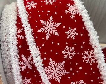 2.5 Mini Snowflake/Velvet/Drift: Red, White (10 Yards) CL9706