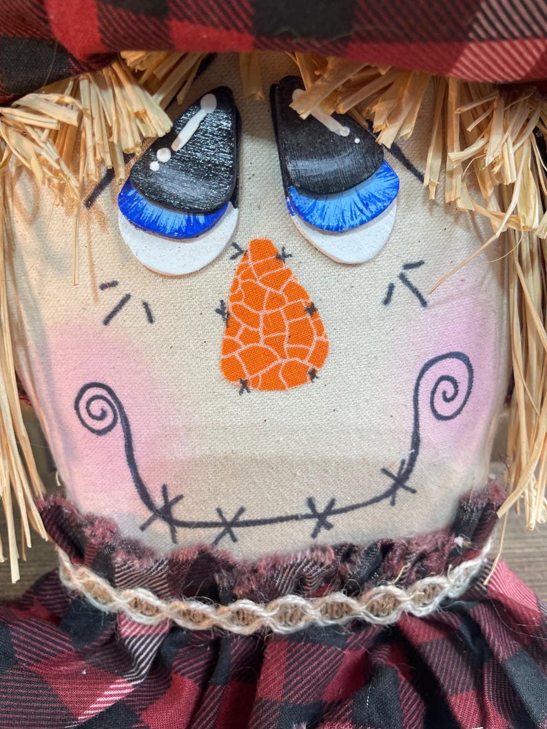 Plaid Scarecrow Decor | Rustic Fall Shelf Sitter | Farmhouse Autumn Decoration | Handmade Primitive Scarecrow image 5