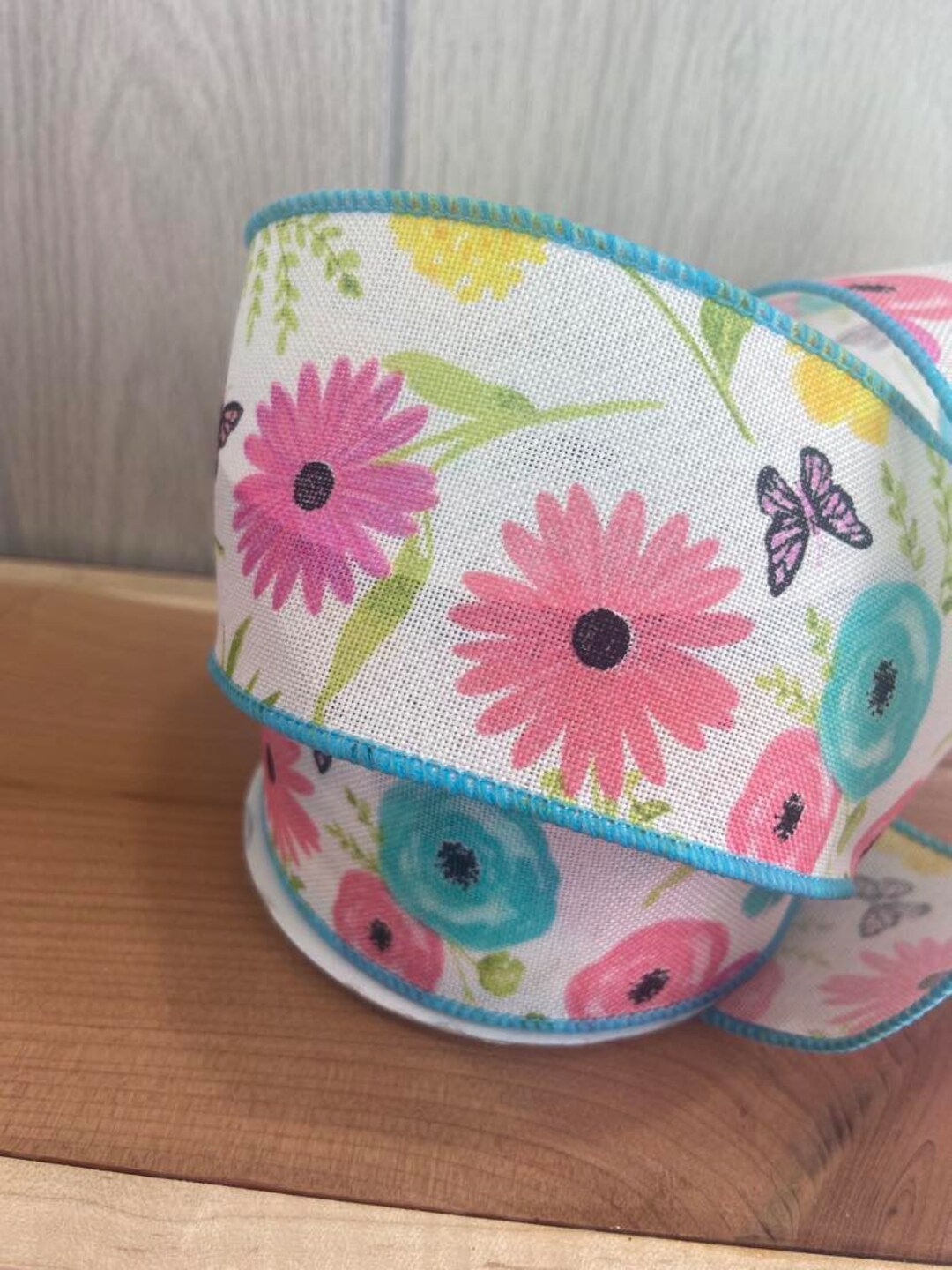 Spring Flower Ribbon Pattern Spring Flowers With Butterflies Ribbon, Everyday Ribbon 2.5 Wired - Etsy