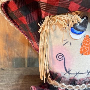 Plaid Scarecrow Decor | Rustic Fall Shelf Sitter | Farmhouse Autumn Decoration | Handmade Primitive Scarecrow image 8