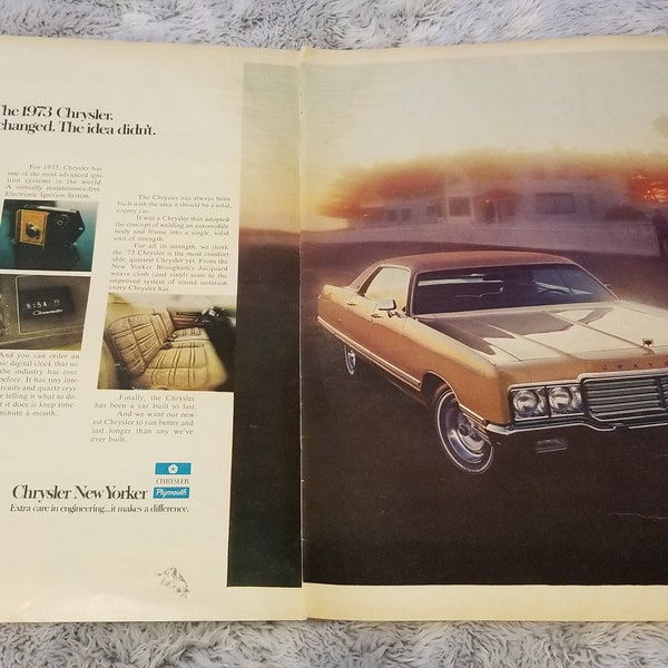 1973 Chrysler New Yorker 2 page ad from a 1972 Life Magazine