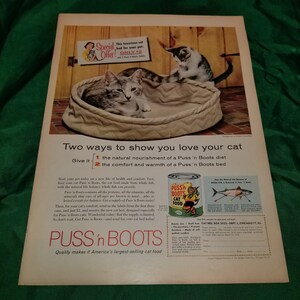 Vintage Puss &#39;n Boots Cat Food Ad From a 1958 Life Magazine
