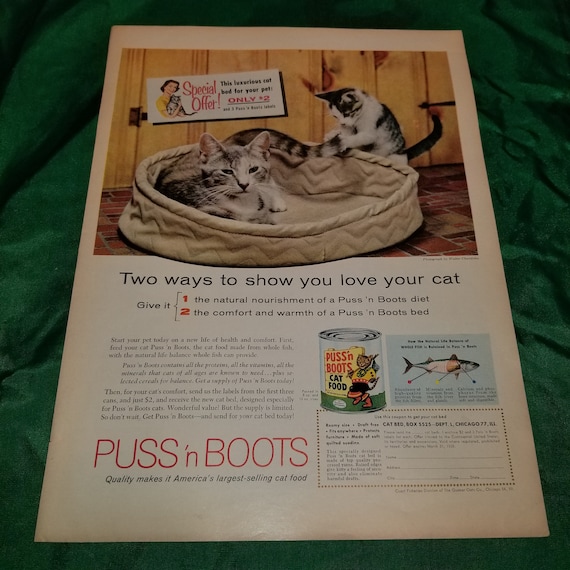 Vintage Puss 'n Boots Cat Food Ad From a 1958 Life Etsy