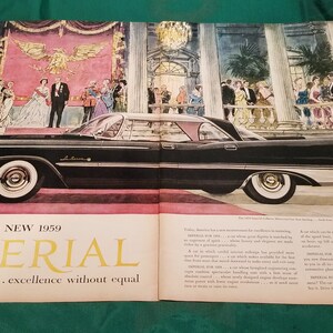 1959 Chrysler Imperial LeBaron Silvercrest 2 page ad from a 1958 Life Magazine
