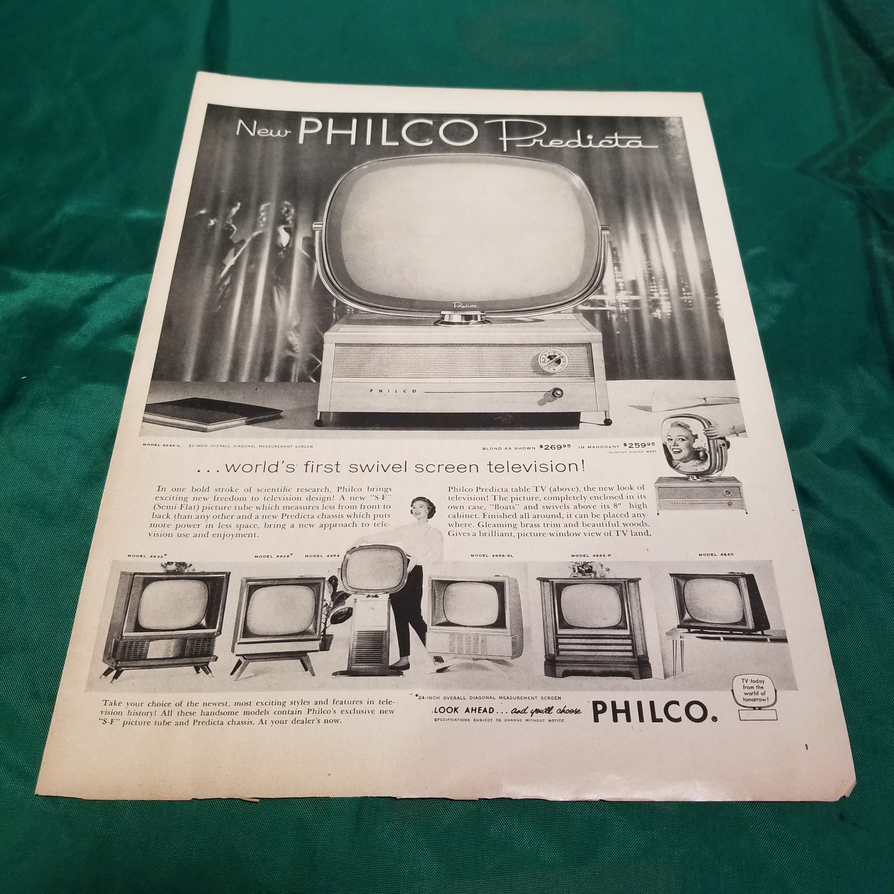 Used, Philco Predicta Television Ad from 1958 Life Magazine for sale  