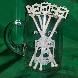 Vintage The White Horse Cellar Dry Scotch Pitcher and 5 Swizzle Sticks Man Cave