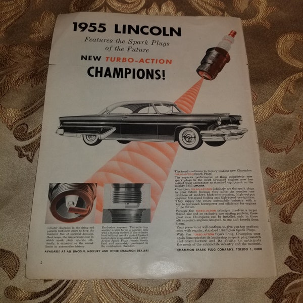 1955 Lincoln with Champion Spark Plugs Ad from 1955 Life Magazine