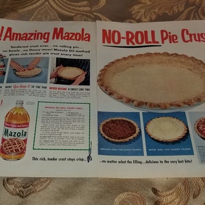 Mazola No Roll Pie Crust 2 page Ad from 1955 Life Magazine