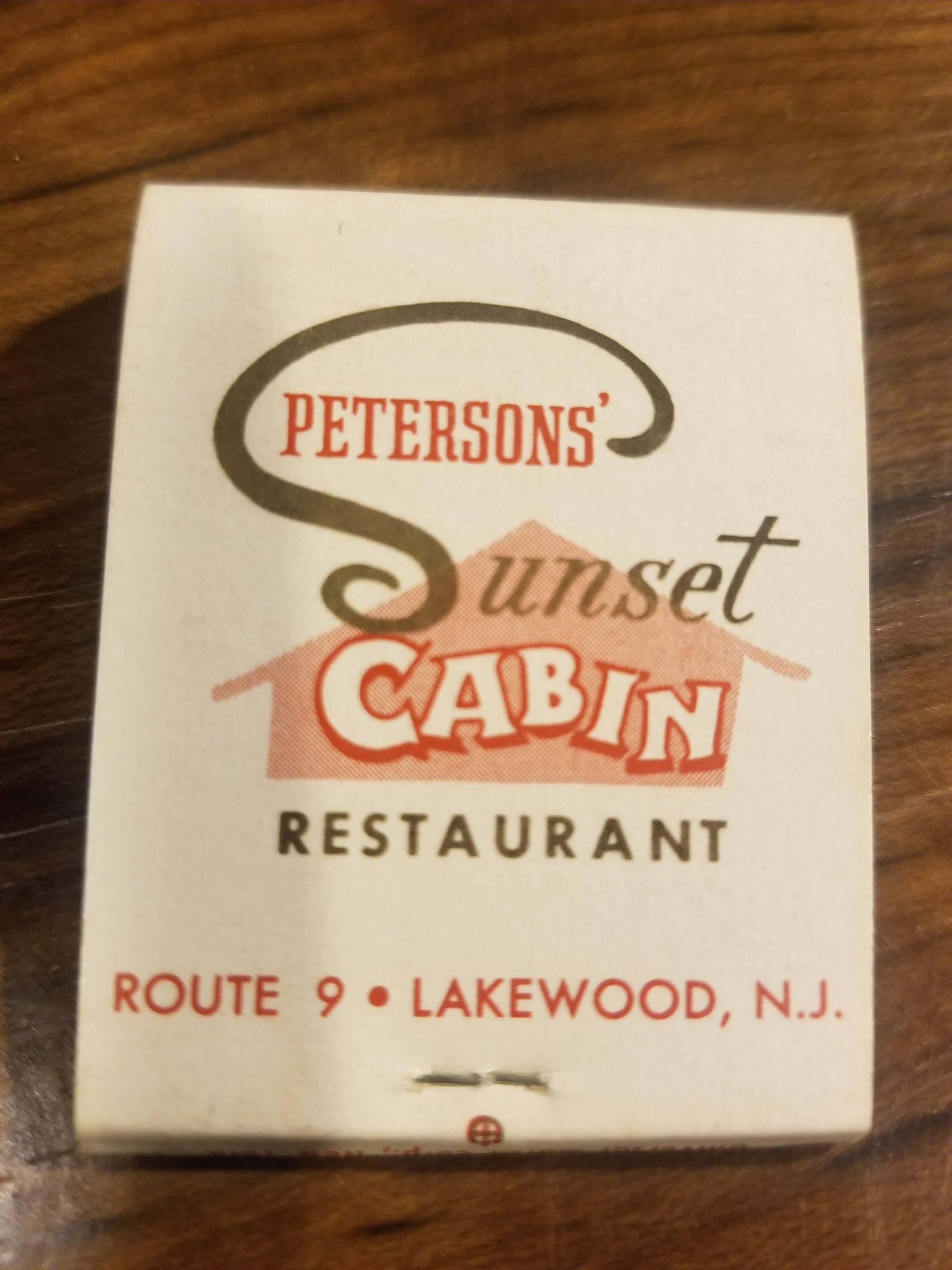 Vintage Petersons' Sunset Cabin Lakewood, New Jersey Matchbook 20