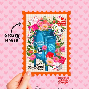 postale en forme d'affranchissement USPS Mail Valentines | Carte postale découpée