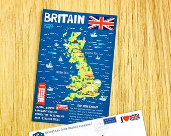 Greetings from BRITAIN Map Postcard