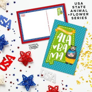 ALABAMA - Cartoline di animali e fiori dello stato degli Stati Uniti / Cartoline dello stato degli Stati Uniti 4 "x 6" / Set di 5 cartoline