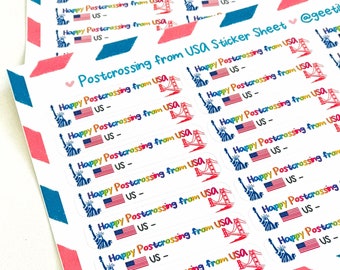 Post crossing Labels Sticker Sheet | Customizable Country