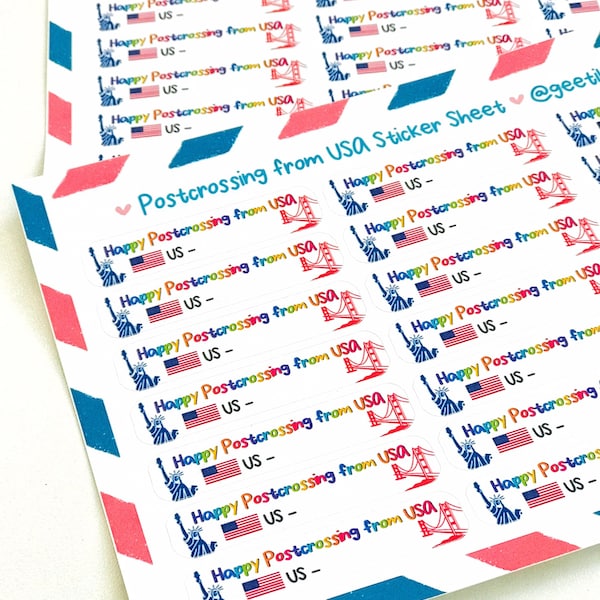 Post crossing Labels Sticker Sheet | Customizable Country