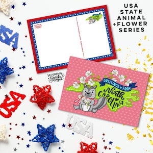 North Carolina - Cartoline di animali e fiori dello stato degli Stati Uniti / Cartoline dello stato degli Stati Uniti 4" x 6" / Set di 5 cartoline