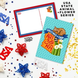 ARIZONA - Cartoline di animali e fiori dello stato degli Stati Uniti / Cartoline dello stato degli Stati Uniti 4" x 6" / Set di 5 cartoline
