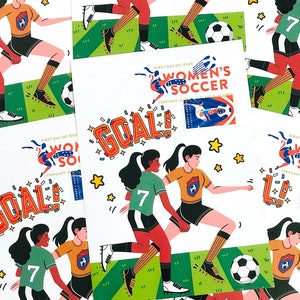 Frauen Fußball 2023 Maxi Karte | Digitaler farbiger Bildstempel