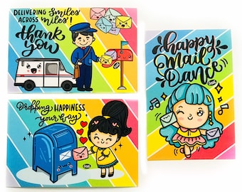 Conjunto de 3 postales de correo postal kawaii
