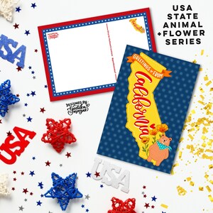 CALIFORNIA - Cartoline di animali e fiori dello stato degli Stati Uniti / Cartoline dello stato degli Stati Uniti 4" x 6" / Set di 5 cartoline