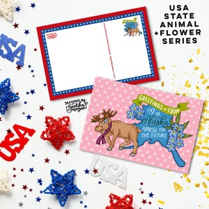 ALASKA - Cartes postales d'animaux et de fleurs de l'État américain | Cartes postales d'état des États-Unis 4" x 6" | Lot de 5 cartes postales