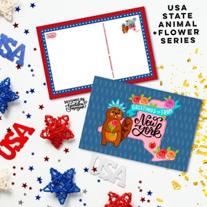 NEWYORK - Cartoline di animali e fiori dello stato degli Stati Uniti / Cartoline dello stato degli Stati Uniti 4 "x 6" / Set di 5 cartoline