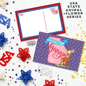 GEORGIA - Cartoline di animali e fiori dello stato degli Stati Uniti / Cartoline dello stato degli Stati Uniti 4 "x 6" / Set di 5 cartoline