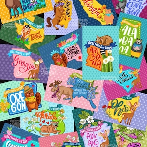 Costruisci il tuo set - Cartoline di animali e fiori dello stato degli Stati Uniti / Cartoline dello stato degli Stati Uniti 4" x 6" / Set di 5 cartoline